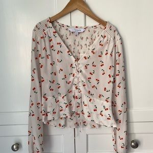 Intermix Cherry Lace Up Top